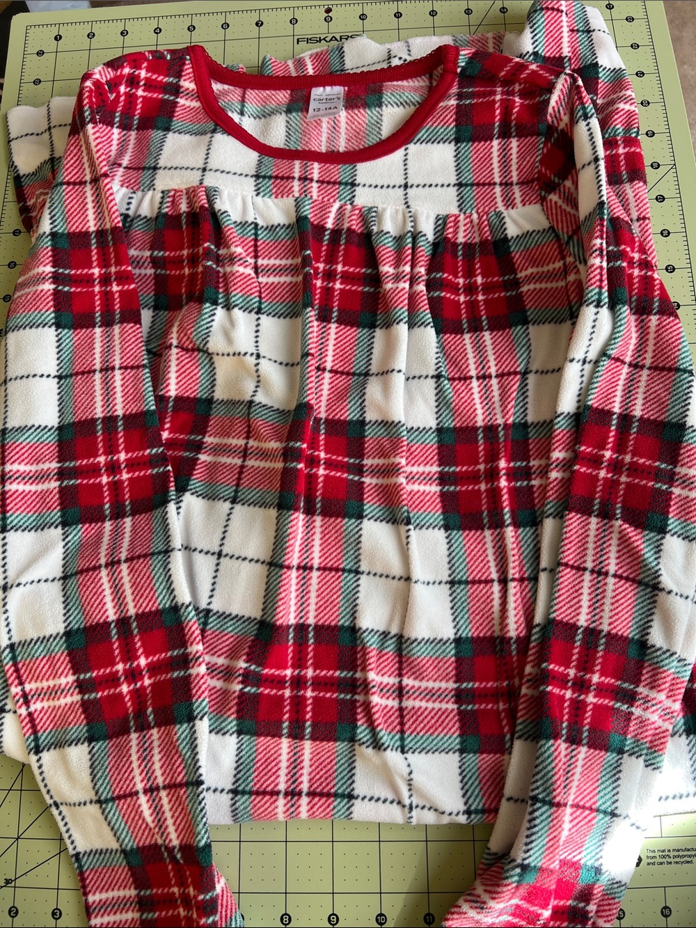 Carter's Red White and Green Plaid Fleece Pajama Top